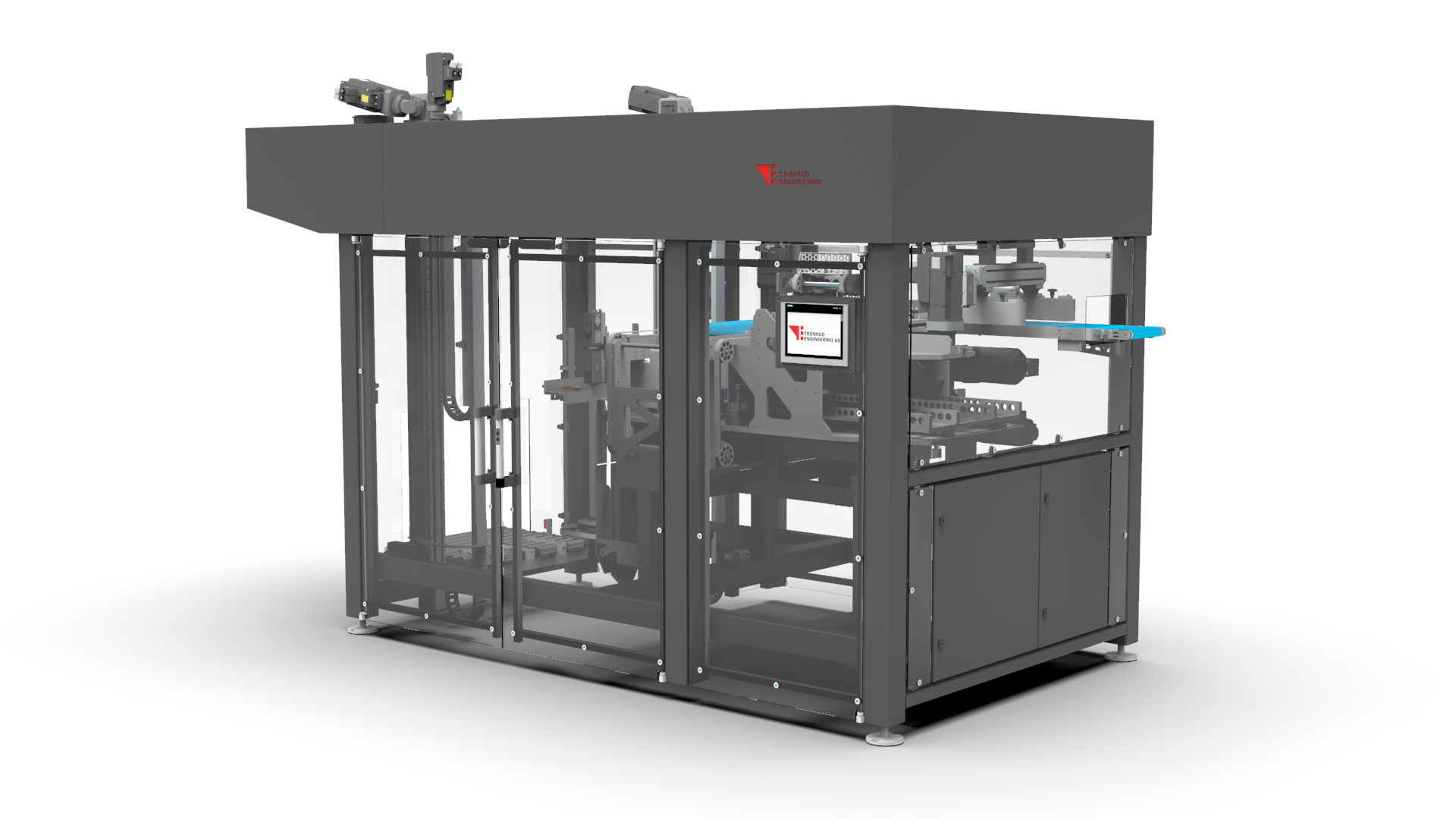 Compact case packer PN8 for bags, pouches and other flexible packs, by Tronrud Packaging.